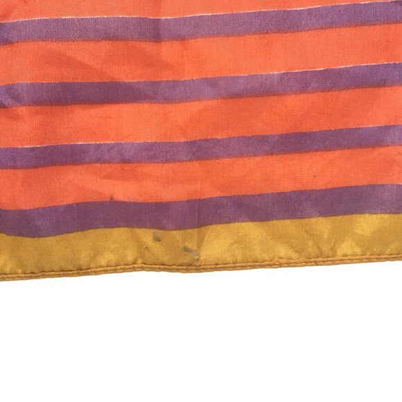 Vintage 1970s Square Silk Scarf With Striped Design In Orange Purple Yellow - Picture 3 of 3
